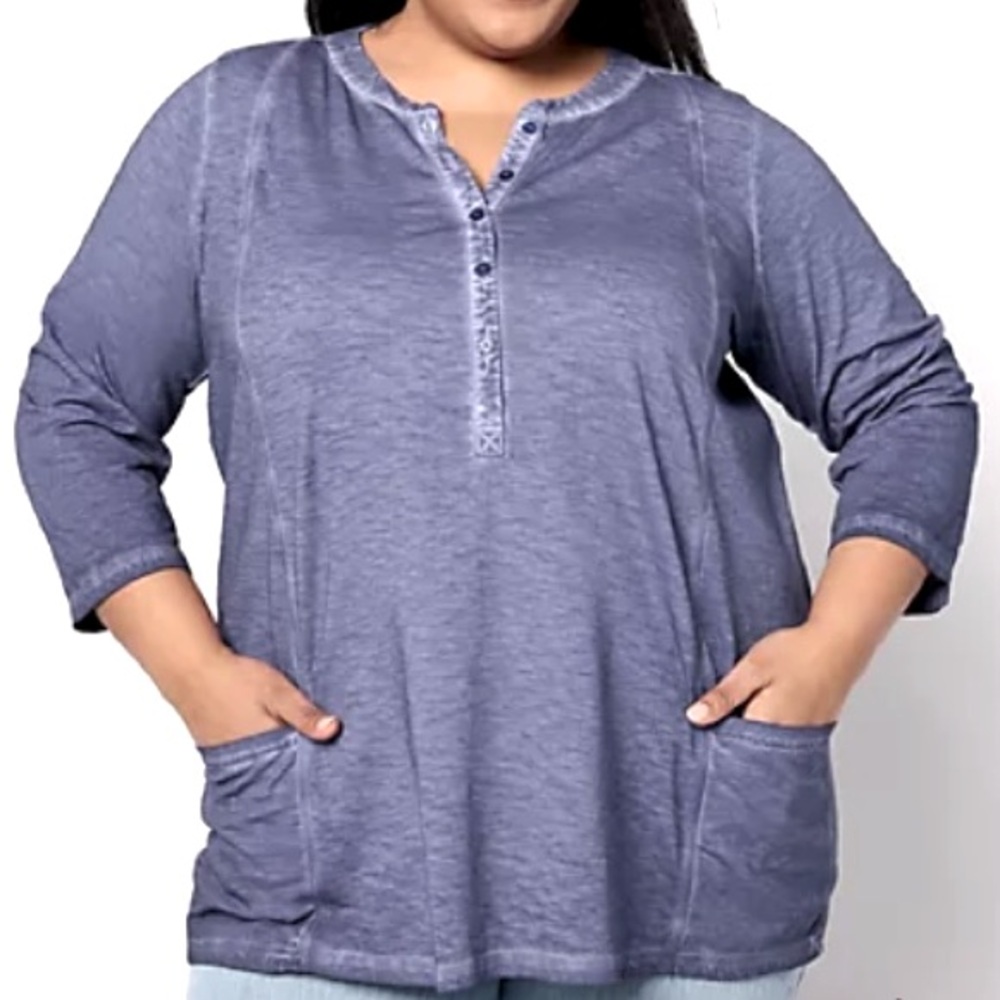LOGO by Lori Goldstein 3/4-Sleeve Henley Top 1X